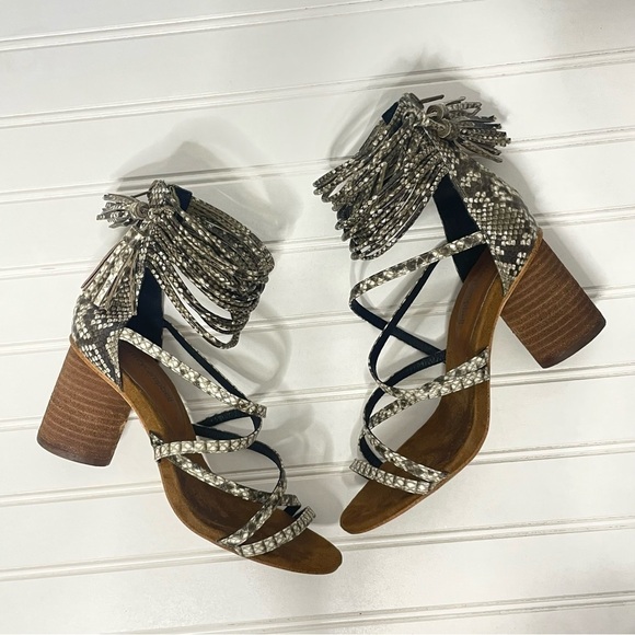 Jeffrey Campbell Despina Snake Print Tassel Multi Strap Ankle Sandals Sz 6 368 - Picture 6 of 9